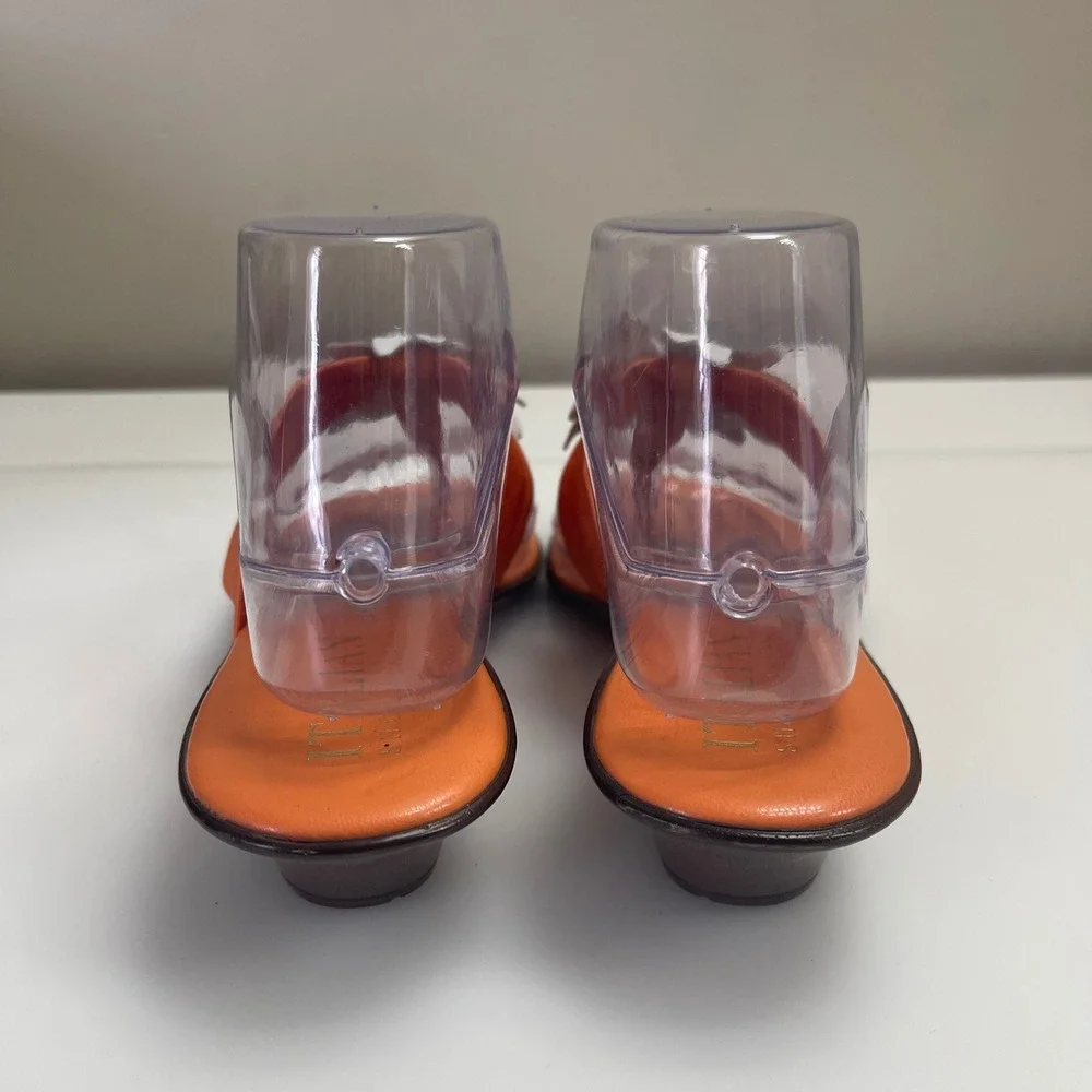 Italian Shoemakers Orange Floral Thong Sandals Wedge Heel Made in Italy Womens 8